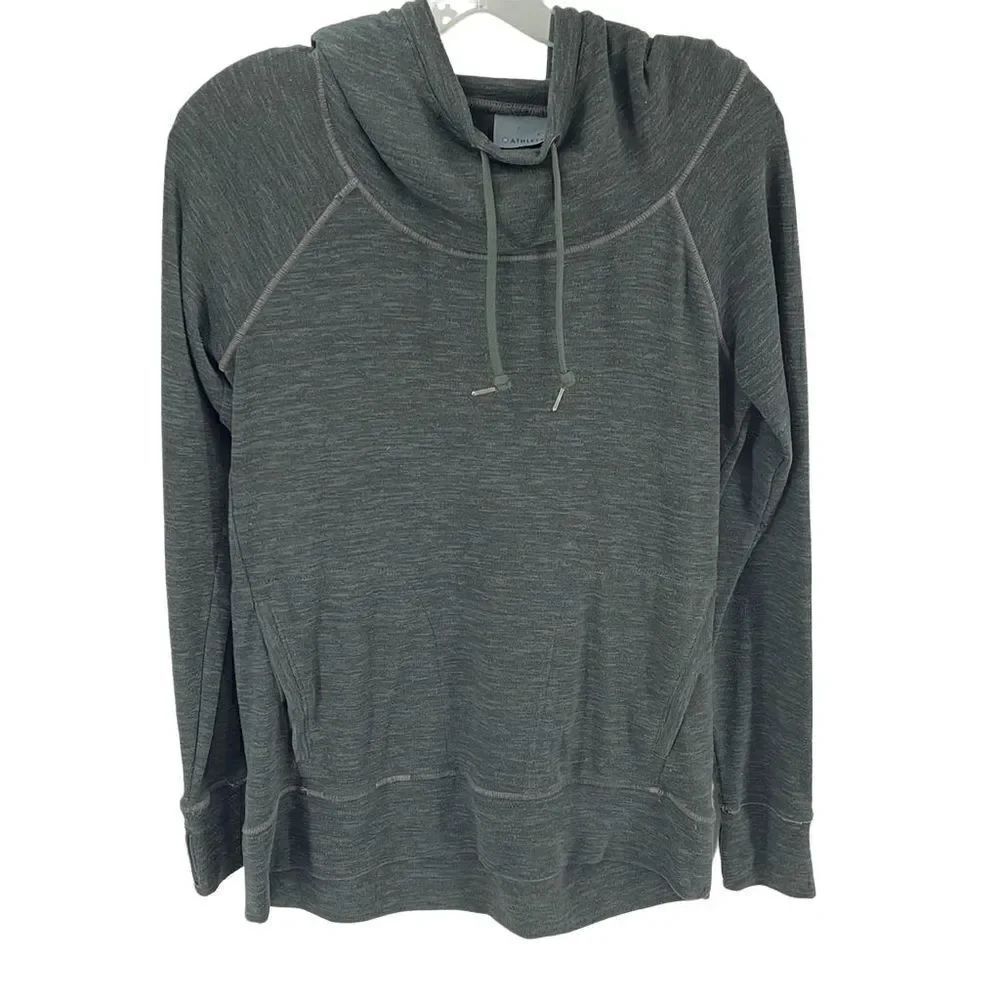 Athleta hooded shirt pullover green space dye small kangaroo pocket thumb holes